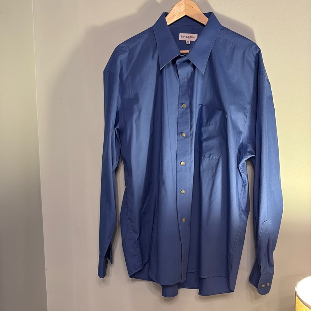 Vintage YSL Yves Saint Laurent Blue Mens Shirt 18